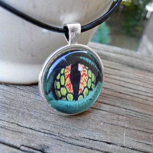 Dragon Eye Pendant Necklace with Choice of Bezel and Ribbon, Cord or Chain, Eye of Dragon glass pendant, Fire-breathing dragon necklace