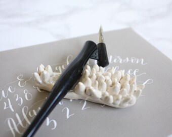 Ready to Ship, Ceramic Pearl White Pen Holder for Calligraphers, Calligraphy Pen Holder, gifts for artists