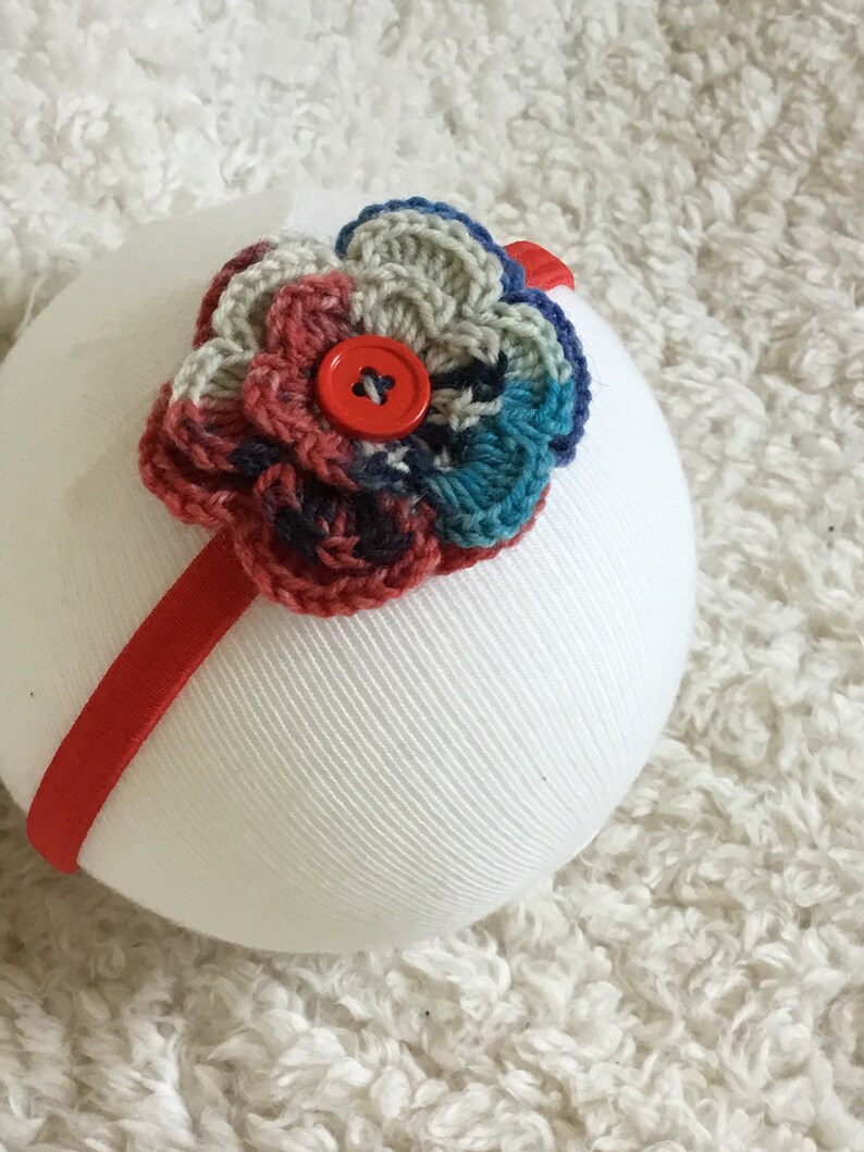 Crochet Wool Flower Headbands fits 16\u201d to Adult head size