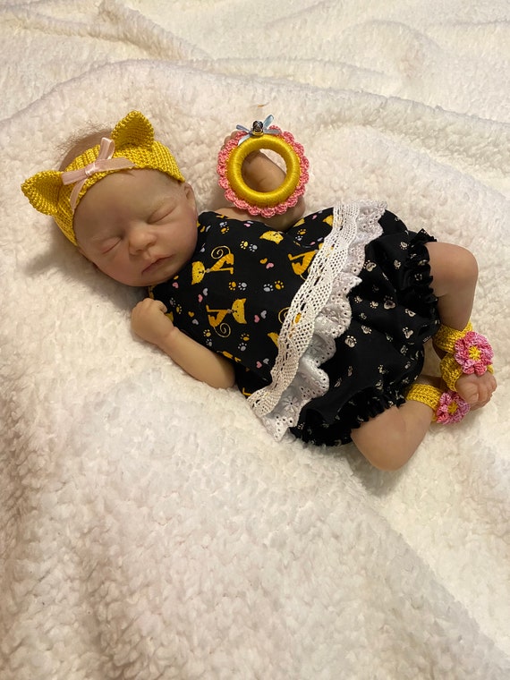 Kitten Summer Dress and Bloomer set for 15” micropreemie