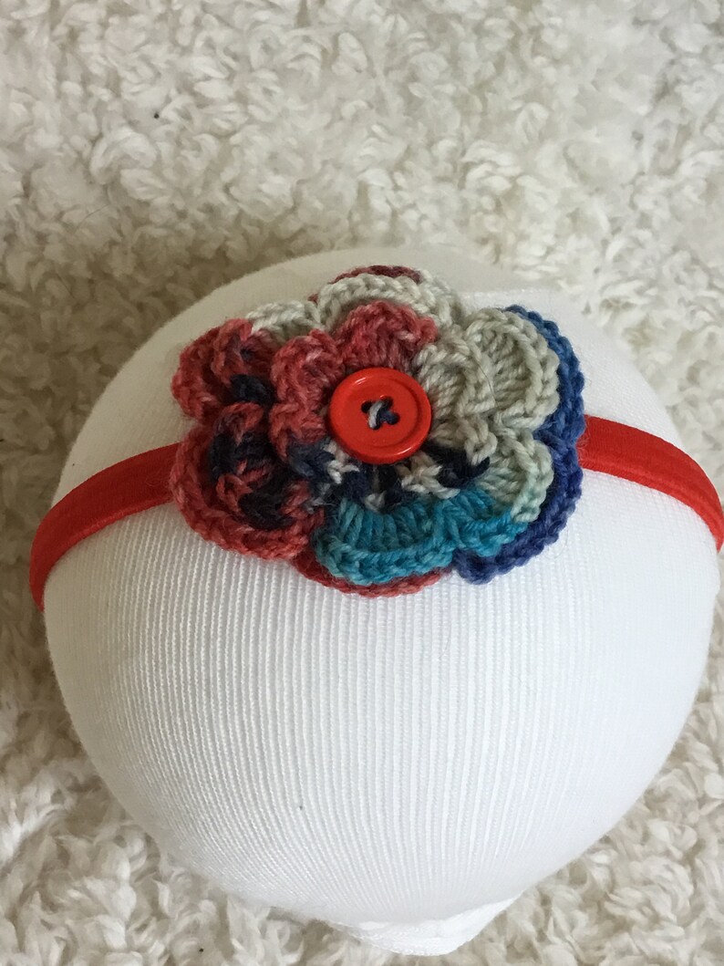 Crochet Wool Flower Headbands fits 16\u201d to Adult head size