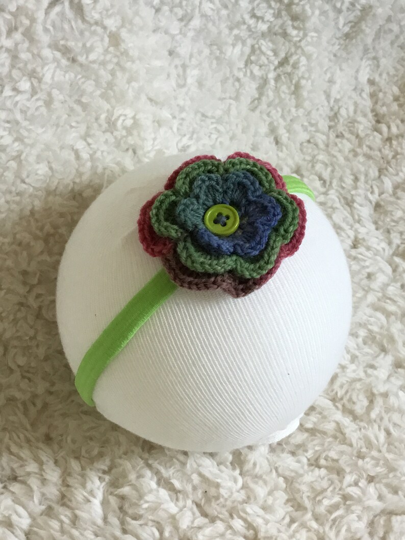 Crochet Wool Flower Headbands fits 16\u201d to Adult head size