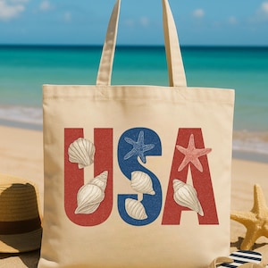 USA-Inspired Cotton Canvas Tote Bag for Beach Days, Summer Outings, and Patriotic Celebrations - Eco-Friendly Shopping Bag, Reusable [...]