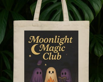 Moonlight Magic Club Tragetasche - Süße Baumwolltasche für Einkaufen, Geschenke, Halloween, umweltfreundlich, magische Vibes, Partygeschenk