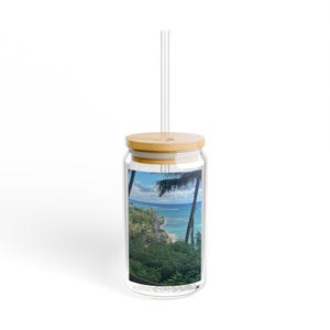 Bicchiere con sorseggiatore Tropical Hawaii, 16 once, con scena di spiaggia, bottiglia d&#39;acqua ecologica, atmosfera estiva, regalo perfetto per gli amanti della spiaggia