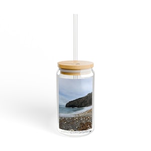 Bicchiere con scena di spiaggia, bicchieri da spiaggia, vetro ecologico, ideale per l&#39;estate, regali per idratarsi, arredamento rustico per la cucina