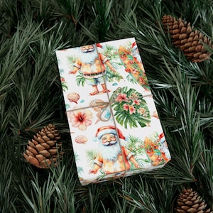 Tropical Hawaii Santa Gift Wrap Paper, Holiday Wrapping Paper, Fun Beach-Themed Gift Wrap, Christmas, Tropical Party Decor, Eco-Friendly