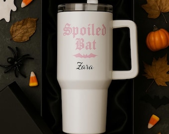 Spoiled Bat 40oz Personalized Halloween Tumbler 40 oz Stanley Dupe with Straw Cute Goth Girl Gift Pink Bat Aesthetic Cup Fall Gift for Her