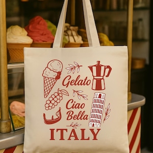 Italy Tote Bag  Gelato Italy Gift Birthday Gift, Ciao Bella Leaning Tower Canvas | Italian Travel Gift | Vintage Italy Market Bag
