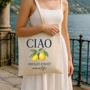 Italy Gift tote, Italy bag, CIAO Amalfi Coast Tote Bag, Italy Market Lemon Canvas Bag, Aesthetic Italian Travel Gift, Reusable Grocery Tote
