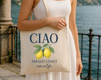 Borsa regalo Italia, borsa Italia, borsa CIAO Costiera Amalfitana, borsa in tela al limone del mercato italiano, regalo di viaggio estetico italiano, borsa della spesa riutilizzabile