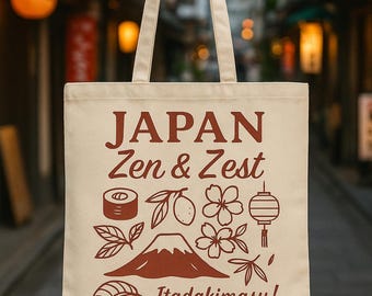 Japan Einkaufstasche, Japan Zen Zest Baumwollsegeltuch-Einkaufstasche, umweltfreundliche Einkaufstasche, Reisetasche, Geschenk für Japan-Liebhaber, wiederverwendbare Einkaufstasche