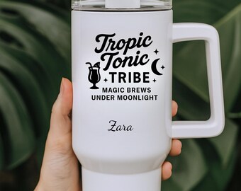 Tropic Tonic Tribe Tumbler Island Vibe College Gift Reusable Cup Personalized Halloween Beach Cup, Witchy Drinkware, Spooky Coastal Vibes