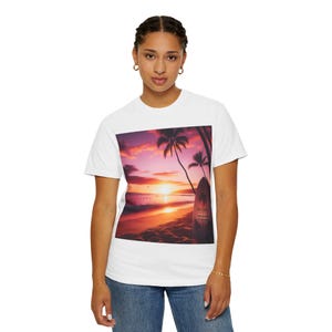 Aloha Sunset T-Shirt: Unisex Garment-Dyed Tee for Beach Lovers, Summer Vibes, Vacation Wear, Gift for Surfers, Relaxing Aloha Apparel
