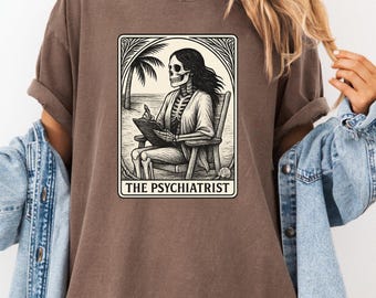 Psychiater Skeleton Tarot Shirt, lustiges Lehrer Geschenk Psychologe Halloween T-Shirt, Biologie Professor Geschenk, Brain Science T-Shirt, Kaffee Shirt