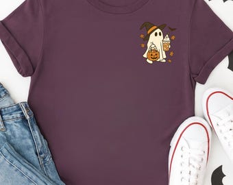 Halloween Ghost Coffee Shirt Coffee Lover Spooky Cute Witch Ghost Pumpkin Spice Tee Fall Barista Graphic TShirt Spooky Season Autumn Shirt