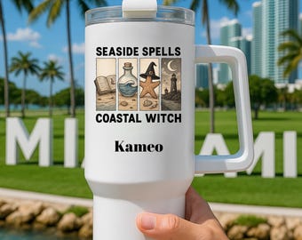 Seaside Spells Coastal Witch Tumbler Personalized 40oz Halloween Mug Ocean Witch Fall Gift Spooky Beach Aesthetic Custom Name Mug