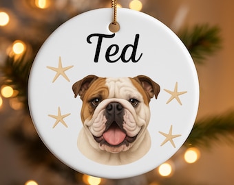 Ornamento natalizio personalizzato a forma di bulldog, ornamento personalizzato per cani con nome, regalo veterinario, regalo di Natale a forma di bulldog inglese per amanti dei cani e genitori di animali domestici