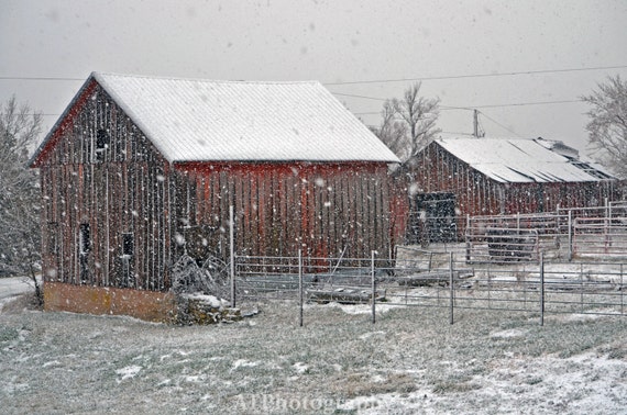 Old Barns Photograph On A Snowy Day In The Countryside Of The Etsy