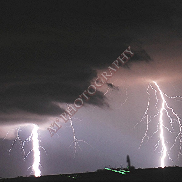 Night Photography as Stormy Weather came over the Kansas Landscape of the Flint Hills, Lightning Bolts lite up the Night Sky. Wall Decor