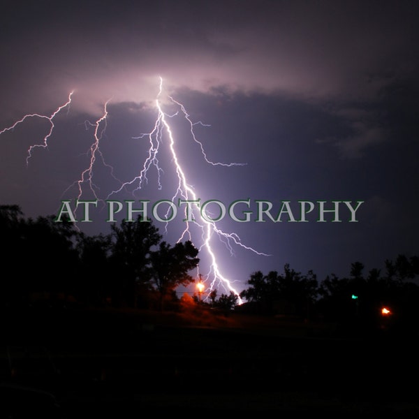 Night Photography for Night Lightning Storms with a Large Lightning Bolt and Severe Weather over the Kansas Landscape of the Flint Hills