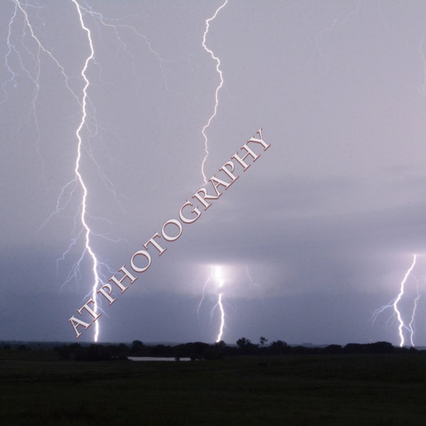 Night Lightning Storms with Multiple Lightning Bolts and Severe Weather including Tornado's over the Kansas Landscape of the Flint Hills