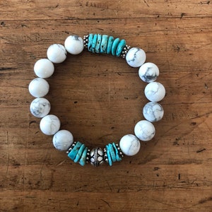 White Buffalo and Natural AZ Turquoise Bracelet Perfect for Stacking