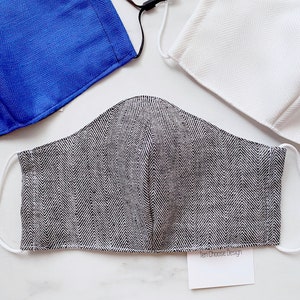 Herringbone / Houndstooth Fabric Face Masks with Adjustable Straps and Filter Pocket / USA Made image 3