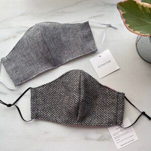 Herringbone / Houndstooth Fabric Face Masks with Adjustable Straps and Filter Pocket / USA Made image 2