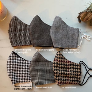Herringbone / Houndstooth Fabric Face Masks with Adjustable Straps and Filter Pocket / USA Made image 8