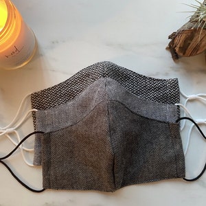 Herringbone / Houndstooth Fabric Face Masks with Adjustable Straps and Filter Pocket / USA Made image 6