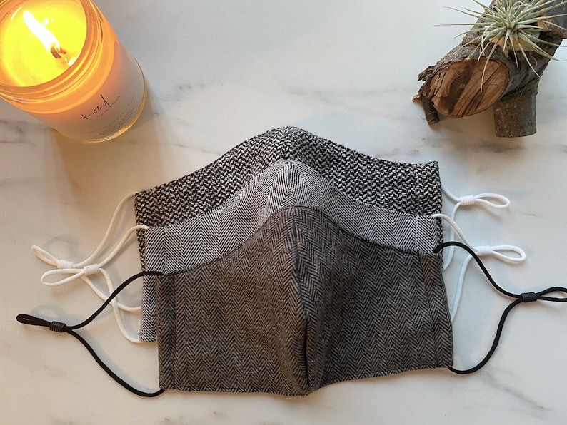 Herringbone / Houndstooth Fabric Face Masks with Adjustable Straps and Filter Pocket / USA Made image 6
