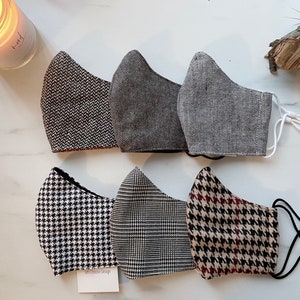 Herringbone / Houndstooth Fabric Face Masks with Adjustable Straps and Filter Pocket / USA Made image 1