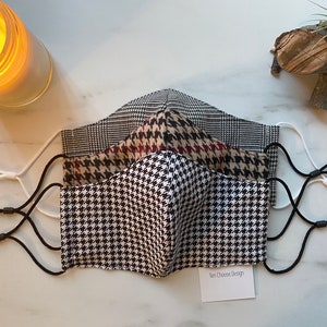 Herringbone / Houndstooth Fabric Face Masks with Adjustable Straps and Filter Pocket / USA Made image 7