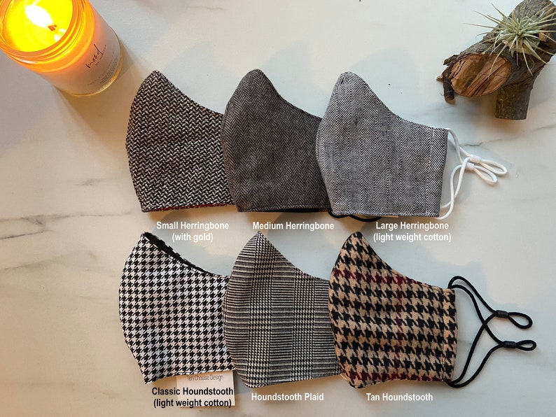 Herringbone / Houndstooth Fabric Face Masks with Adjustable Straps and Filter Pocket / USA Made image 8