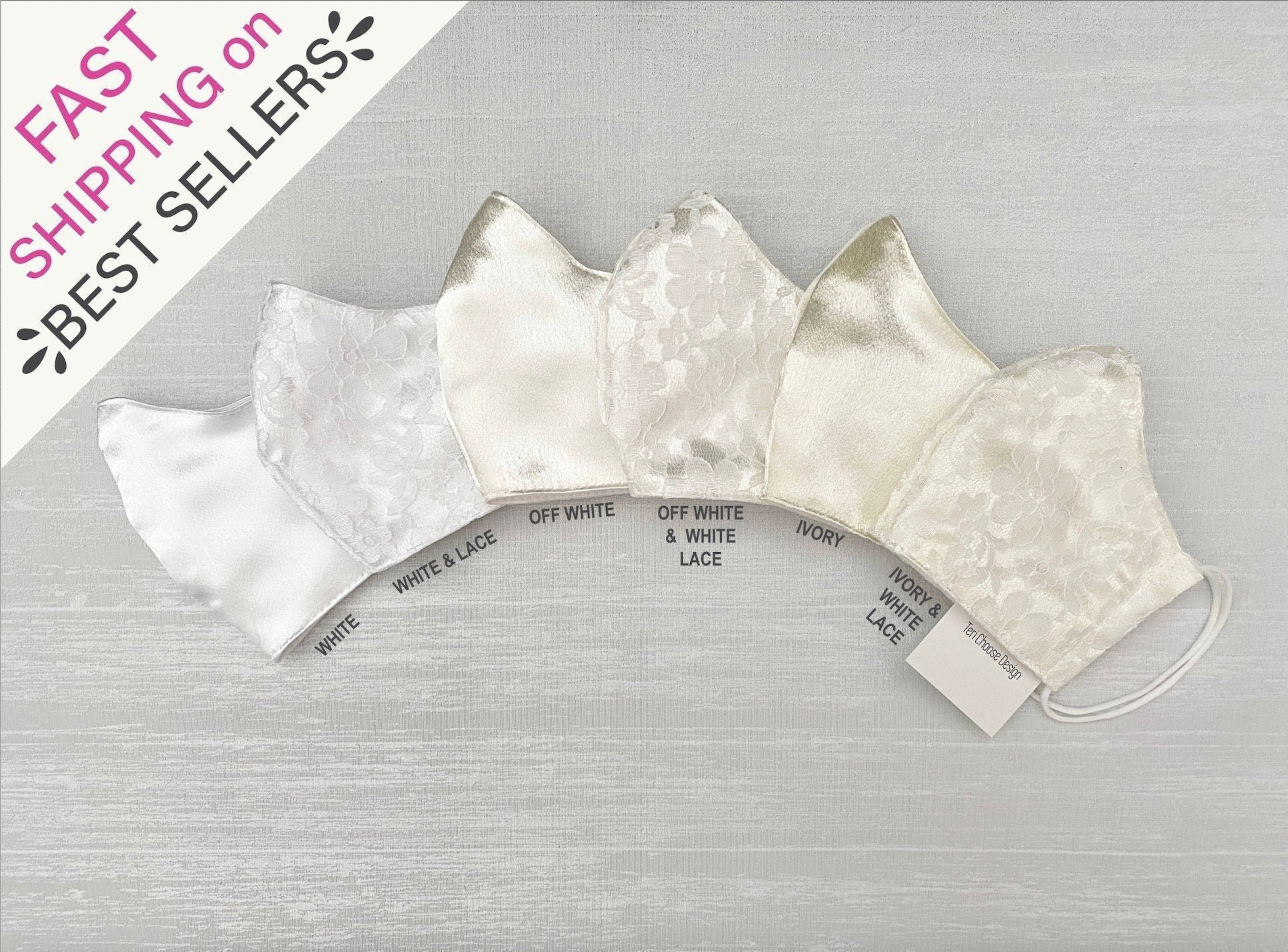 USA Made / Satin Bridal Lace Fabric Face Masks w. Adjustable Straps and Filter Pocket - Wedding Accessories / Bridesmaid Masks
