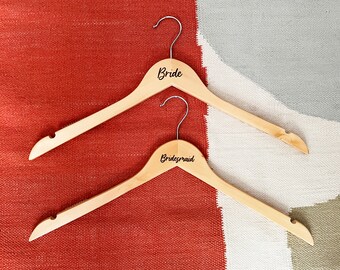 Custom Engraved Bridal Party Wooden Hangers | Personalized Hangers for Wedding Dress | Custom Name Engraved Wooden Hanger | Wedding Gifts