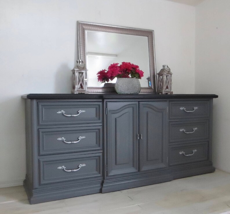 Dresser Gray Buffet And Sideboard Bedroom Furniture Painted Etsy