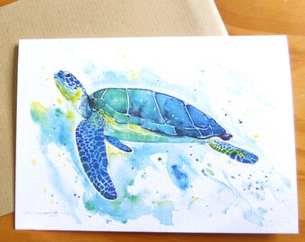 Sea Turtle Greetings A6 Greetings card with Craft Paper Envelope, Turtle card, Sea Turtle card,Made from the Original Watercolour Painting