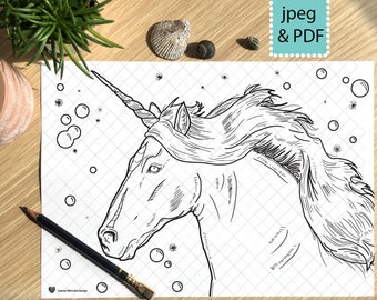 Unicorn Colouring Page Printable ,  Coloring Page for adults children, Instant Download, Unicorn Coloring Page, Unicorn Coloring Sheet Print