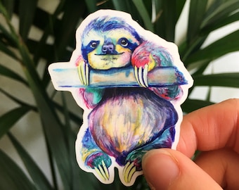 Multicoloured Sloth Vinyl Stickers from Original Watercolour Painting, Sloth Stickers, Sloth Vinyl Stickers, Sloth decal, Stocking Filler