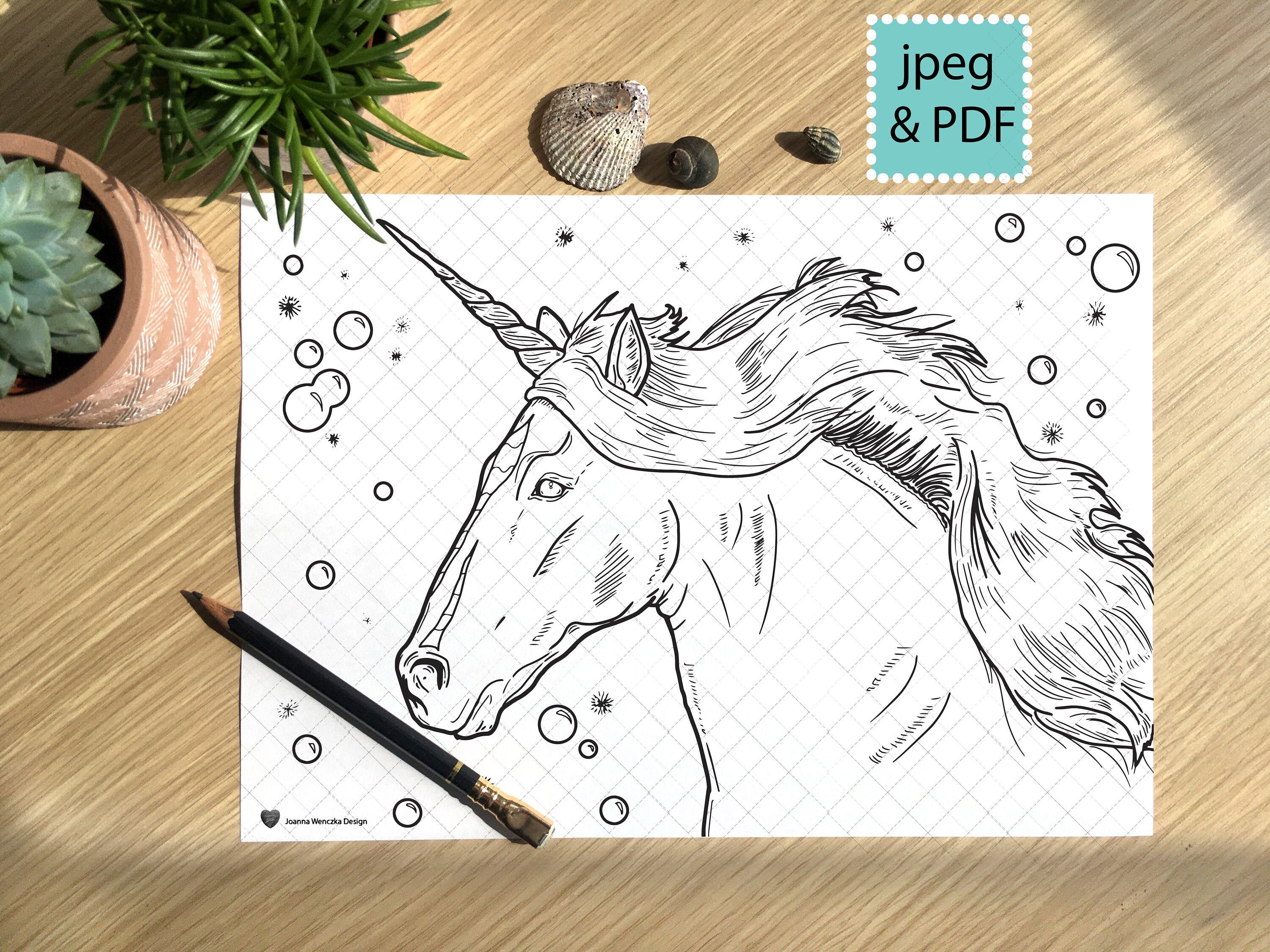 Unicorn Colouring Page Printable Coloring Page for Adults   Etsy ...