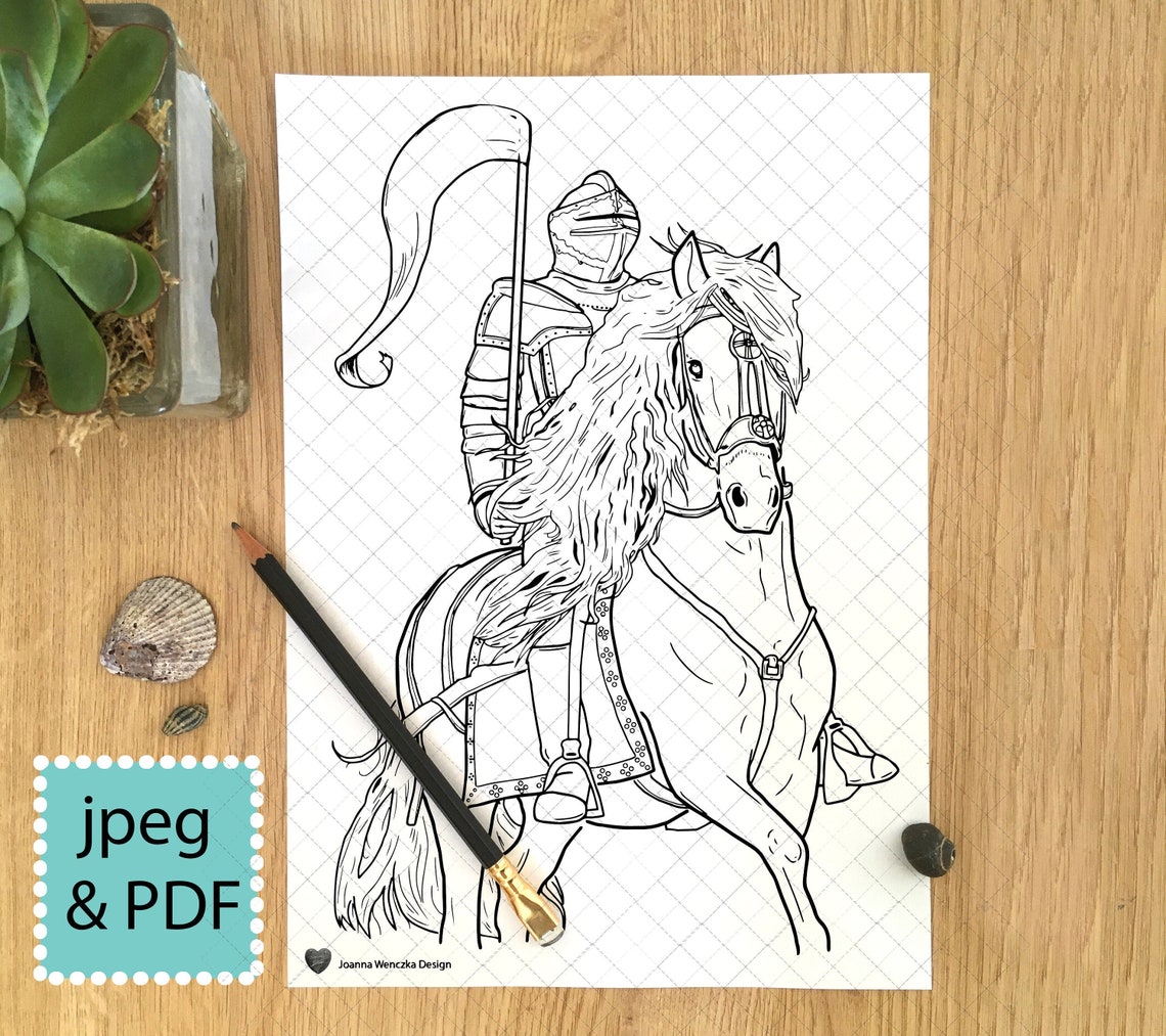 Knight Colouring Page Printable , Knight on Horse Coloring Page for ...