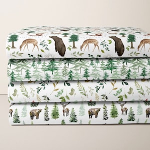 Woodland Fabric Cotton Fat Quarters - 21&quot;W x 18&quot;L. Quilt Cotton in Woodland Animals and Forest Trees - Gender Neutral Baby Nursery