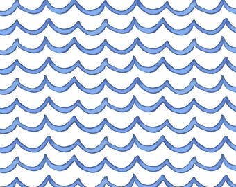 Ocean Waves Fabric by the Yard. Quilting Cotton, Organic Knit, Jersey or Minky. Baby Kids Nautical Nursery Ocean Blue Surf Summer