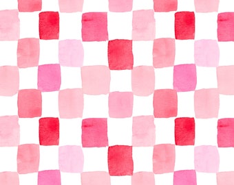 Valentine Buffalo Check Plaid Fabric by the Yard. Quilting Cotton, Poplin, Organic Knit, Jersey, Minky, Home Decor. Watercolor Checker Pinks