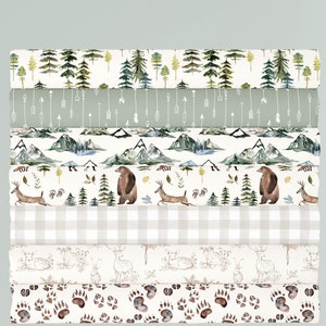 Woodland Fabric Cotton Fat Quarters - 21&quot;W x 18&quot;L. Quilt Cotton in Woodland Animals and Forest Trees - Gender Neutral Baby Nursery