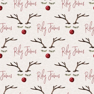 Personalized Christmas Fabric by the Yard in Quilting Cotton, Organic Knit, Jersey or Minky. Custom Name, Reindeer, Woodland, Deer, Xmas