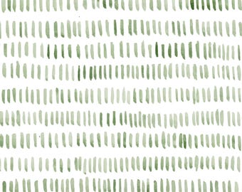 May include: A seamless pattern of green watercolour dots on a white background. The dots are arranged in rows and are of varying sizes and shades of green.