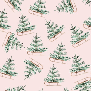 Pink Christmas Tree Fabric, Fabric by the Yard, Hey Cute, Christmas Fabric,  Quilting Cotton, Broadcloth, Jersey, Bamboo, Knit Fabric